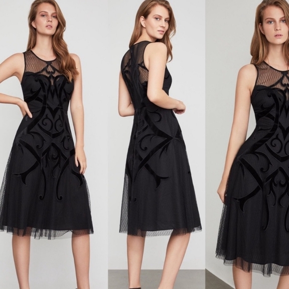 BCBGMaxAzria Dresses & Skirts - BCBGMaxazria velvet tulle Midi dress sz-0 nwt